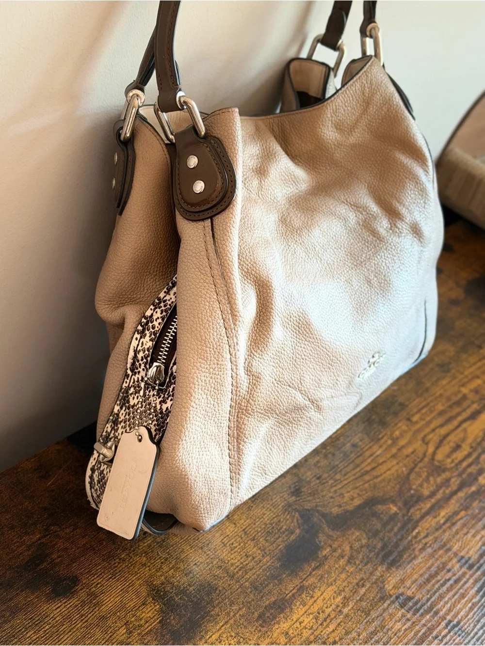 Coach Edie 31 Pebble Leather Shoulder Bag Style 57670 Beige